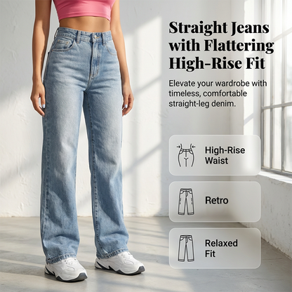 ✨🔥Damenjeans mit hoher Taille und geradem Bein👖