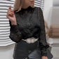 Damen-Bluse mit durchbrochener Spitze und langen Ärmeln