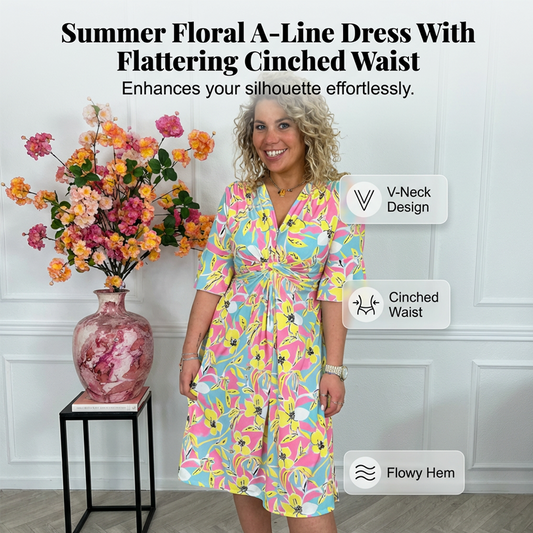 🌺Sommerliches A-Linien-Kleid mit Taillenband und Blumenmuster für den Alltag