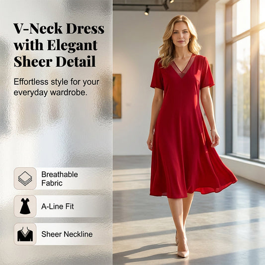 👗Elegantes Damen V-Ausschnitt Mesh-Kleid