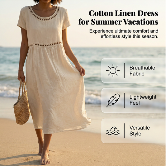 👗Lässiges Sommerkleid mit Rundhalsausschnitt und Spitzenverzierung