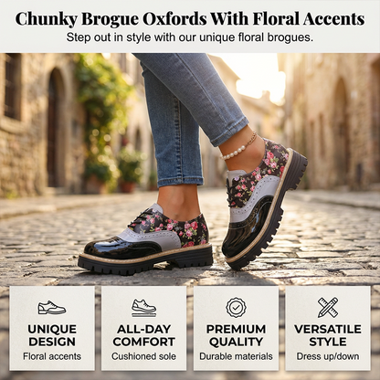 🌺Damen-Brogues mit Blumenmuster und Plateau-Sohle