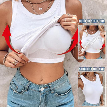 🎀Geripptes Tanktop mit integriertem BH für Frauen🌸ideal für Alltag, Freizeit und Sommer🌊