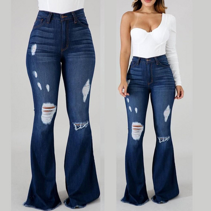✨2026 – Neue Mode: Damen-Hose mit hohem Bund, Löchern und ausgestelltem Bein