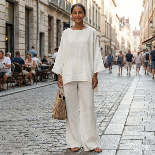 👗 50% RABATT! 🛍️ Damenset: Langes Oberteil & weite Hose – Fließender Stoff, bequemer Schnitt & perfekt für Büro, Freizeit oder besondere Anlässe – stilvoll und vielseitig ✨