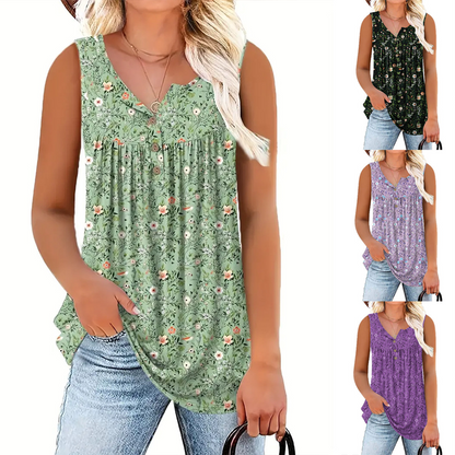 👚 55% RABATT! 🌸 Ärmelloses Top mit Print & Knöpfen für Damen – Leichter Stoff, Lässiger Look & Perfekt Für Warme Tage ☀️