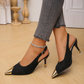 👠Kitten Heels mit spitzer Zehenpartie, Metallkappe und Fersenriemen