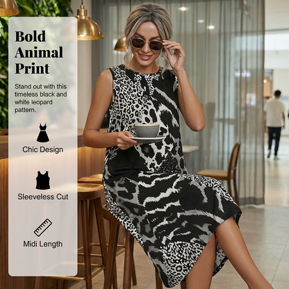 🎁Neuwaren 50% Rabatt💥Ärmelloses Midikleid für Damen mit Leopardenmuster