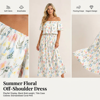 Boho-Off-Shoulder-Maxikleid mit Schlitz – lässig & feminin für den Alltag🌊☀️