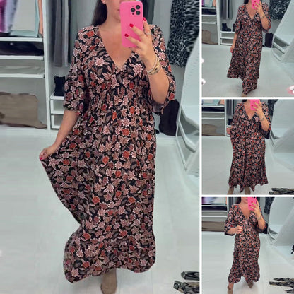 🌺Maxikleid mit V-Ausschnitt und 3/4-Ärmeln