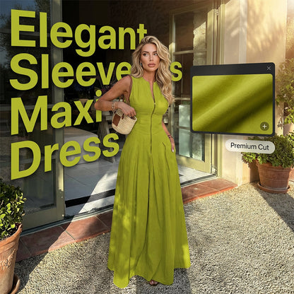 🔥Solange der Vorrat reicht 50 % Rabatt!🎉Ärmelloses Maxikleid in A-Linie mit Reißverschluss vorne