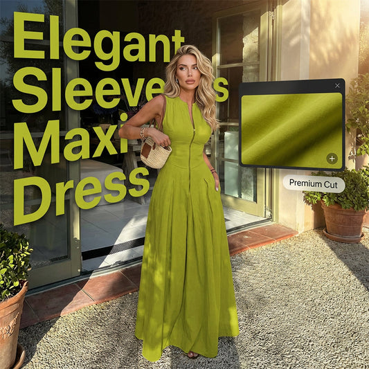 🔥Solange der Vorrat reicht 50 % Rabatt!🎉Ärmelloses Maxikleid in A-Linie mit Reißverschluss vorne
