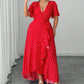 Langes Damenkleid mit V-Ausschnitt und Polka-Dots