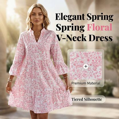 🌺Elegantes V-Ausschnitt Midikleid mit Premium-Drape – Blumiges Stufenkleid