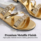 Slip-On-Sandalen mit Strasssteinen und niedrigem Absatz