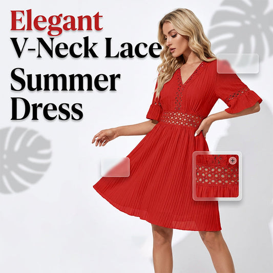 🌺Schickes Kleid mit V-Ausschnitt und Spitzenausschnitten
