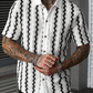 👕 50% RABATT! ✨ Retro-Geo-Strick-Shirt für Herren – Kurzarm, Atmungsaktiv, Kontrastkragen & Ideal Für Einen Stilvollen Auftritt Im Herbst 🍂