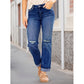 Lässige Damenjeans mit geradem Bein und Rissen