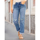 Lässige Damenjeans mit geradem Bein und Rissen