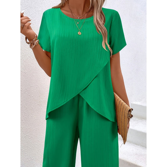 🌺Lässiges Outfit für Damen: asymmetrisches Oberteil und Hose mit weitem Bein