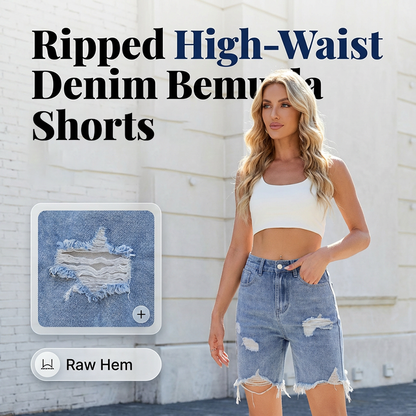 Bermudashorts aus Jeansstoff mit Rissen und hoher Taille für Damen