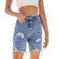 Bermudashorts aus Jeansstoff mit Rissen und hoher Taille für Damen