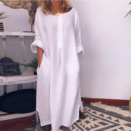 🔥 LIMITIERT: 50% RABATT ⏰ Lockeres Maxi-Kleid aus Baumwolle & Leinen 👗 atmungsaktiv & stilvoll natürlich ✨