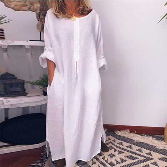 🔥 LIMITIERT: 50% RABATT ⏰ Lockeres Maxi-Kleid aus Baumwolle & Leinen 👗 atmungsaktiv & stilvoll natürlich ✨
