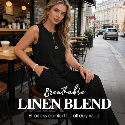 🌺Minimalistisches, ärmelloses Oberteil & Hose mit weitem Bein