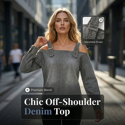👕✨ 55% RABATT! Damen Denim-Top mit breiten Trägern & Off-Shoulder-Ausschnitt – Lässig, sommerlich & perfekt für heiße Tage ☀️