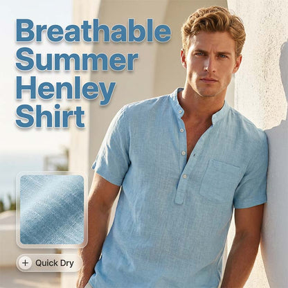 💥Sonderangebot für die Neuheiten 2026 – Herren-Henley-Shirt aus Leinenmischung mit kurzen Ärmeln