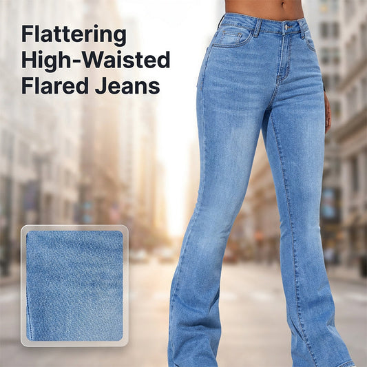 👖Stretch-Jeans mit hoher Taille und ausgestelltem Bein für Damen✨