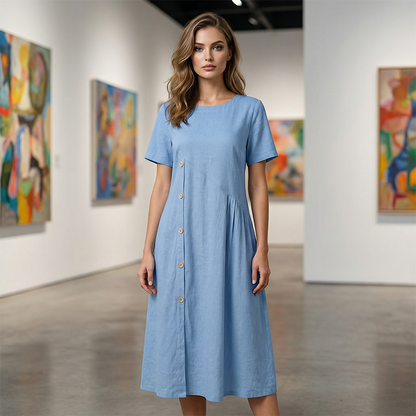 🌺Lässiges Midi-Kleid für Damen mit unregelmäßig angeordneten Knöpfen