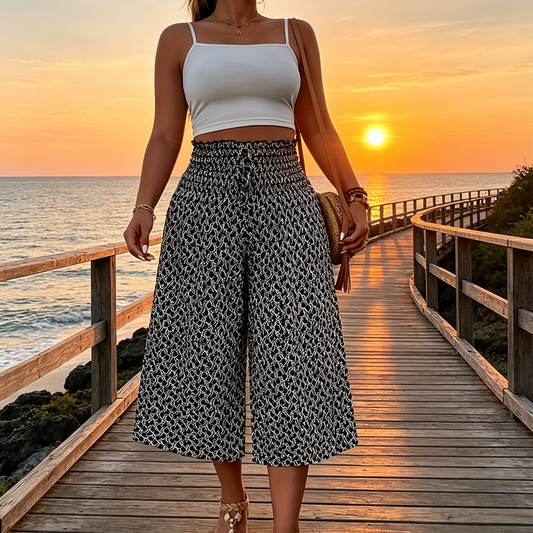 💥⏰ 50% RABATT 👖 Damen Smocked High-Waist Capri Hose – weites Bein, luftig & ultra bequem ✨