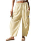 👖Lässige Damenhose aus Baumwoll-Leinen-Mischgewebe mit Karomuster und Kordelzug für den Sommer