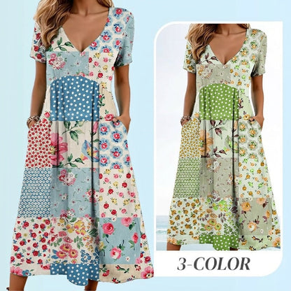 ☀️ FRÜHLINGS DEAL: -50% 🔥 Damen Kleid mit V-Neck & Print 🌸 leicht, stilvoll & perfekt für sonnige Tage 👗💫
