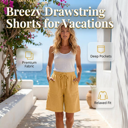 🌺Elastische Shorts aus Baumwoll-Leinen mit hoher Taille für Damen