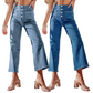 👖Lässige Damenjeans mit weitem Bein und aufgesetzten Taschen