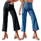 👖Lässige Damenjeans mit weitem Bein und aufgesetzten Taschen