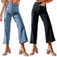 👖Lässige Damenjeans mit weitem Bein und aufgesetzten Taschen