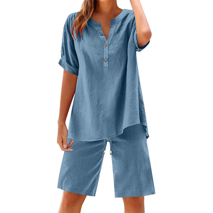 🌺2-teiliges Outfit-Set aus Baumwolle und Leinen für Damen