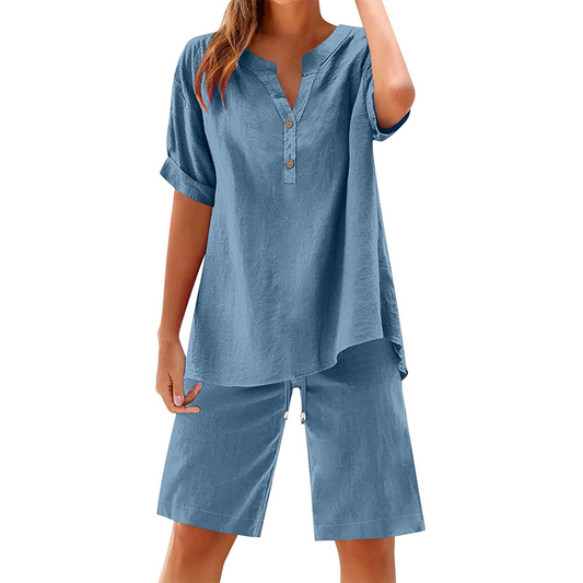 🌺2-teiliges Outfit-Set aus Baumwolle und Leinen für Damen