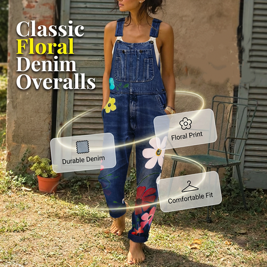 🌺Jeans-Latzhose für Damen mit Blumenmuster