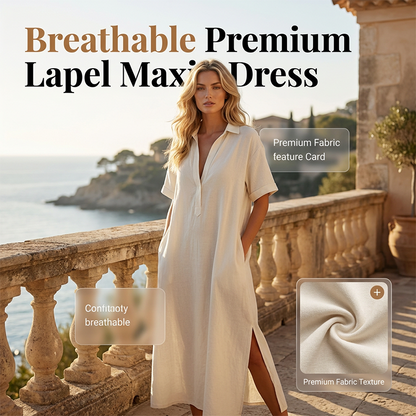 🌺Damen elegantes Baumwoll-Leinen Kurzarm-Reverskleid