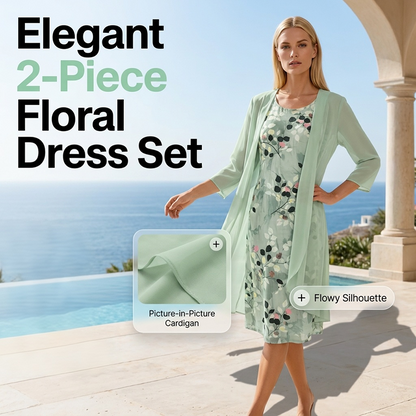 🌺Elegantes 2-teiliges Set aus Chiffonkleid und Strickjacke für Damen