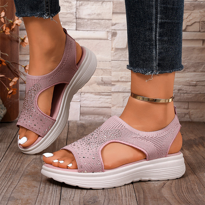 🌺Damen-Sandalen mit Strasssteinen und Plateausohle