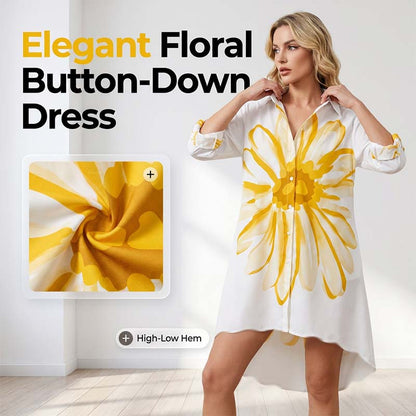 🔥Neuheiten mit 50 % Rabatt – Damen-Hemdkleid mit Blumenmuster und Knöpfen