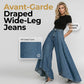 👖Damen Hochtaillierte Weitbein-Jeans mit High-Low-Saum