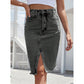 ✨Damen-Jeansrock mit hoher Taille und Schlitz vorne
