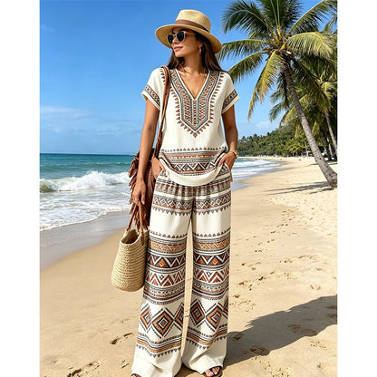 👗 55% RABATT! 💃 2-teiliges Set aus bedrucktem Oberteil & Hose für Damen – Leicht, fließend & vielseitig – Perfekt für Sommer, Strand oder Büro – stylisher 2-in-1 Look mit Komfort 🌸